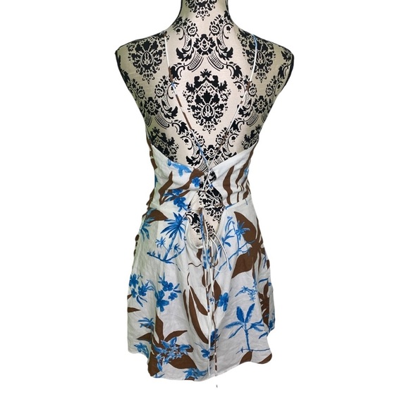 NWT Zara Tropical Print Mini Dress Linen Blend Sundress - Picture 9 of 13